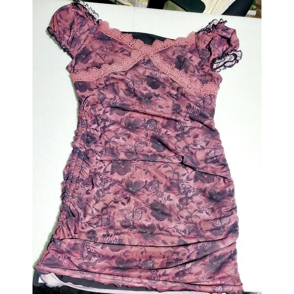 Rowe Babydoll Purple Cap Sleeve Butterfly Dress Size Large Coquette Gringe Goth - Picture 4 of 4